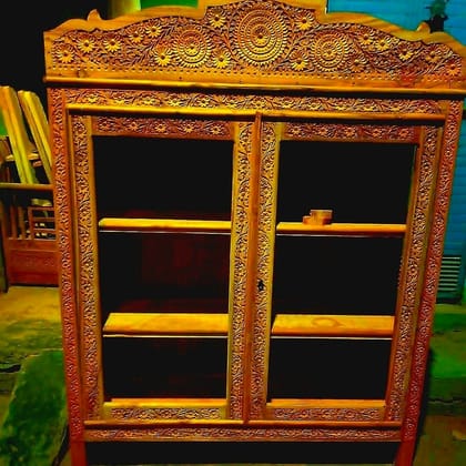 Carved Glass-Front Display Cabinet