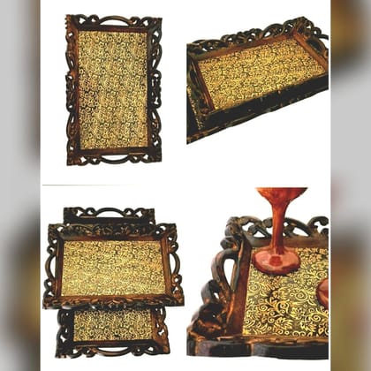 Brass-Inlay Serving Tray Set