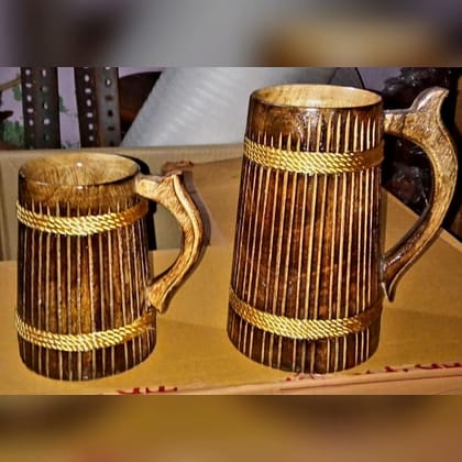 Rope-Bound Wooden Mugs